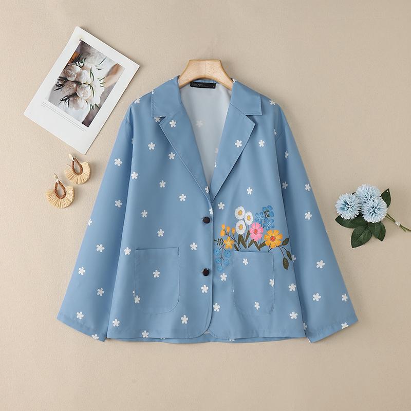 ZANZEA Bluză lejeră cu mânecă lungă, cu imprimeu liber, cu guler răsturnat