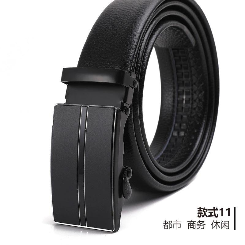 Belt Men'S Automatic Buckle Belt Lychee Pattern Hemming Belt Business Belt Stall