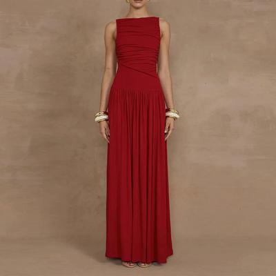 Women's Spring Dress, Fashionable Temperament, Elegant Solid Color, Slim Pleated Pleated Dress