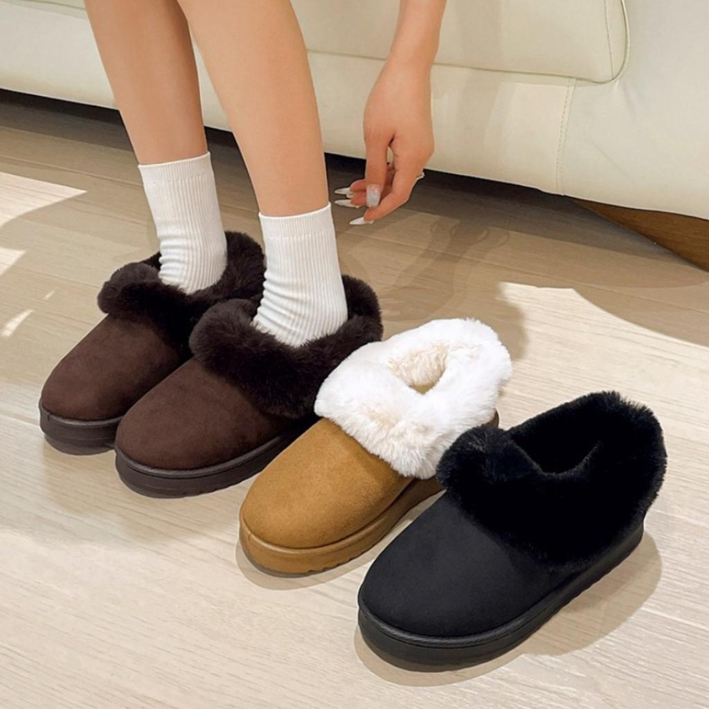 Modische Damen Schneebaumwollschuhe mit dicker Sohle, rutschfest, warm, vielseitig, Winterflatschuhe, runde Zehenpartie, Samtfutter, Stiefeletten, Größe 36-43