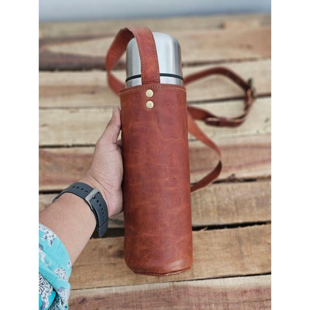 Reusable Leather Water Bottle Carrier, Unisex, Stylish, Convenient, Personalize