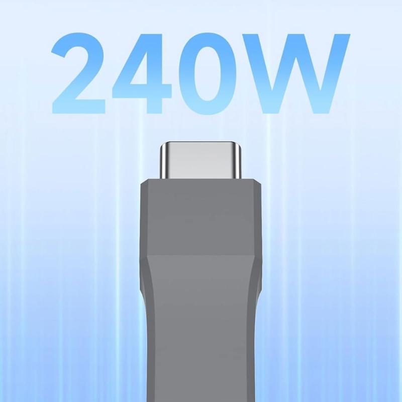 Type C Fast Charging Cable for Smartphones Laptops USB C Flat Cable 40Gbps Data 8K/60Hz Video 60W/100W/240W Charging