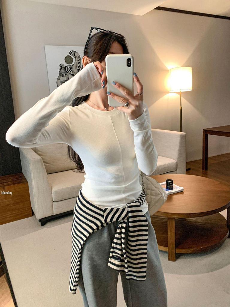Women's Slim Fit Round Neck Long Sleeve White T-Shirt - Autumn/Winter 2025