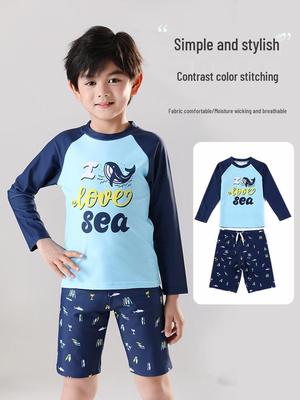 2025 Boys' Long Sleeve Split Swimsuit Set with Sunscreen Protection for Kids