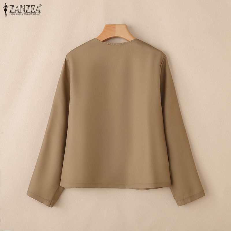 ZANZEA Women Round Neck Long Sleeve Loose Floral Print Blouse