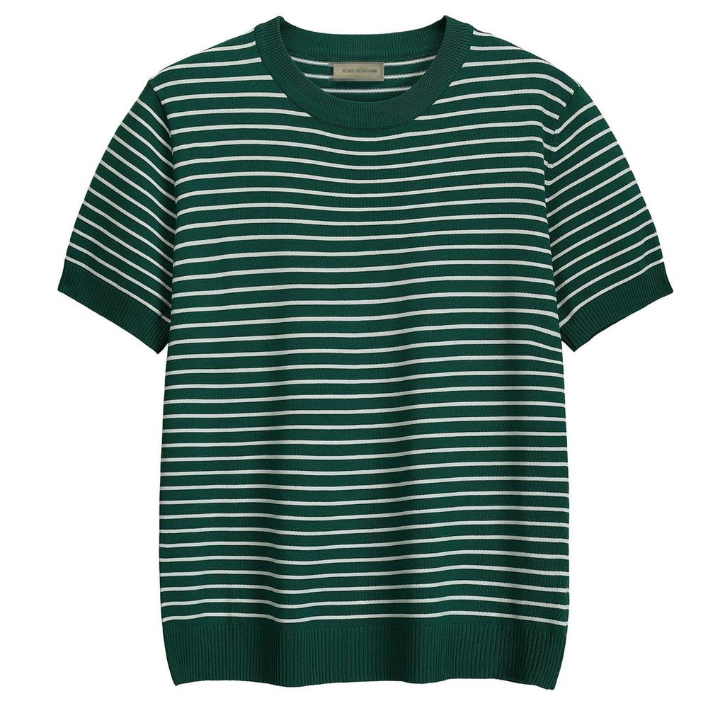 2023 Men's Retro Striped Knitted Short-Sleeve Summer Sailor Shirt - Breathable Ice Silk, Round Neck