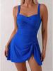 New Cross Pleated One-piece Swimsuit with Side Knot and Waist Cinching for Slimming, Bikini Swimsuit for Women's Summer Dress Set