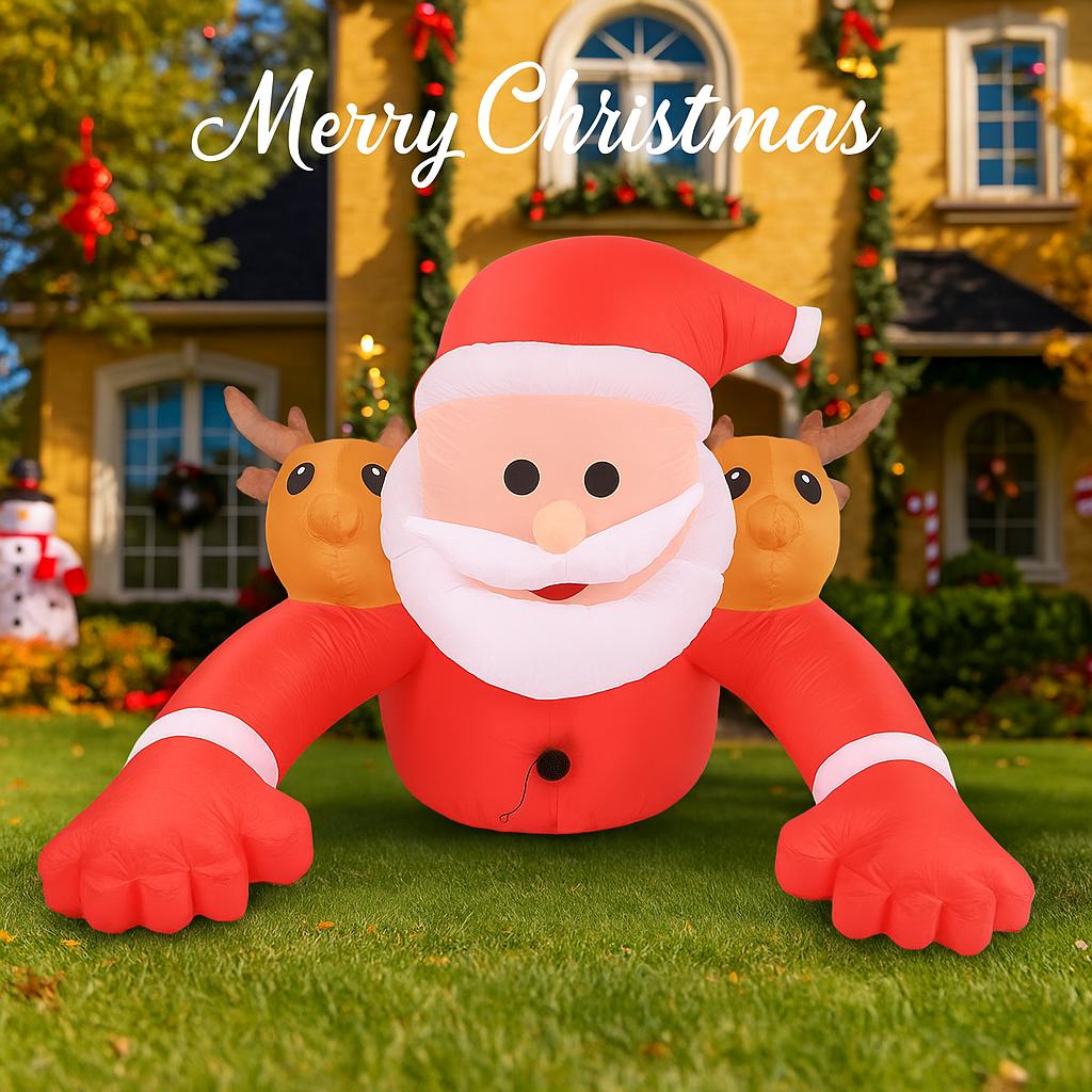 5.91FT Yard Party Decoration Inflatable Santa Claus Reindeer Toy LED Light Xmas Home Supplies Ornaments Christmas Holiday Gifts