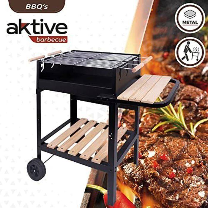 Barbecue au charbon de bois - AKTIVE - Double grill - Portable - Noir - 10 personnes