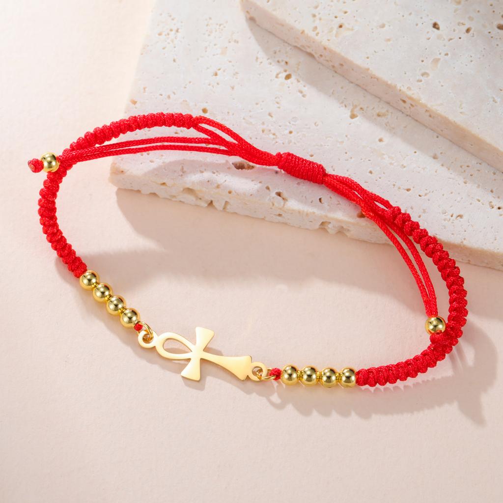 LIKGREAT Bracelet Croix Ankh Égyptienne Bracelet Symbole de Vie Réglable pour Femmes Hommes Bijoux Amulette en Acier Inoxydable Cadeau