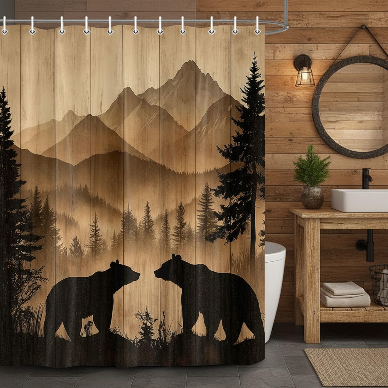 

Rustic Deer Shower Curtain, Cabin Country Wood Lodge Hunting Wild Animal Vintage Farmhouse Bathroom Decor, Polyester Fabric W60H190(CM)-1 Pcs