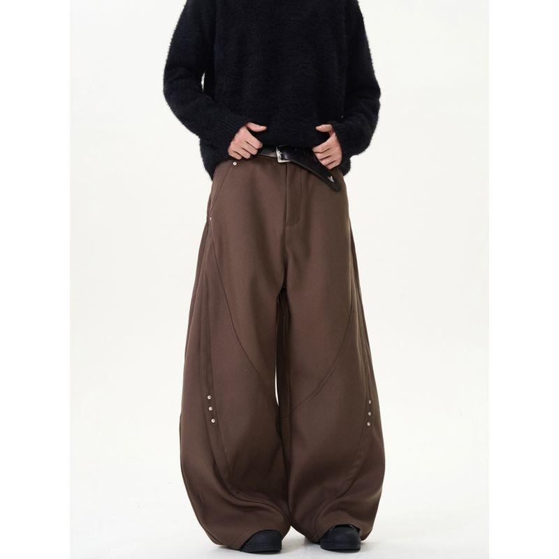 Kisko High-End American-Style Rivet-Cut Draped Scimitar Trousers for Men and Women, Casual Loose Wide-Leg Niche Pants