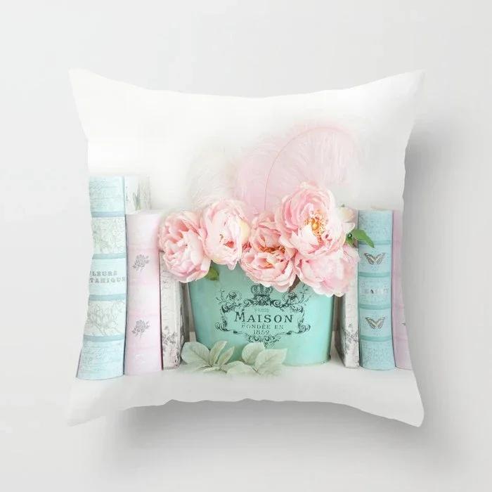 Rose Flowers Polyester Cushion Cover  Nordic Style Home Decoration Throw Pillow For Sofa Bed Car Pillow Case