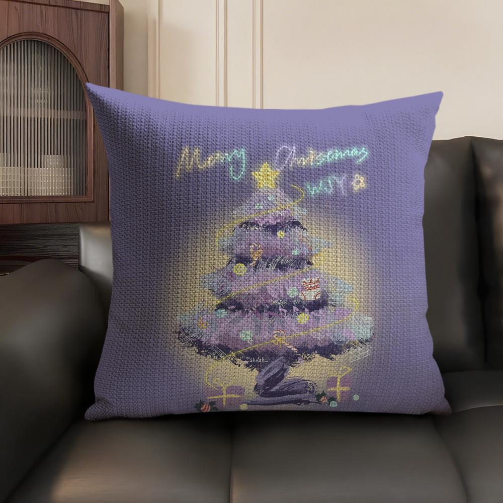 Christmas Tree Cool Printed Cushion Cover Natural Linen Organic Fabric DoubleSided Printing Sofa Home Decor Gift Pillow Case