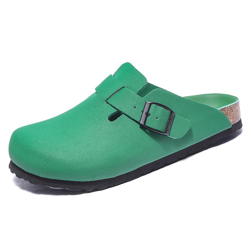 Unisex Leder Clogs Marinefarben Korkfußbett Sandalen mit Verstellbarer Schnalle Geschlossene Zehen Komfort Slides für Herren Damen 10 Farben
