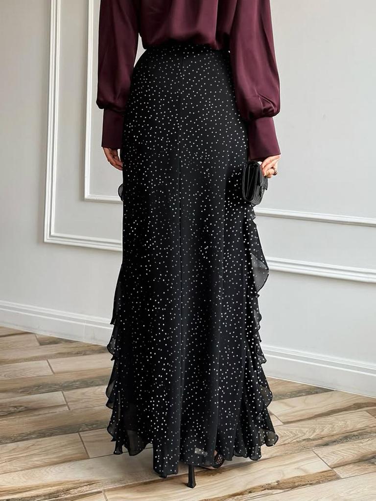 Di Yun Women's European & American Polka Dot Lace Long Skirt - Casual Holiday Fashion for Autumn/Winter 2025