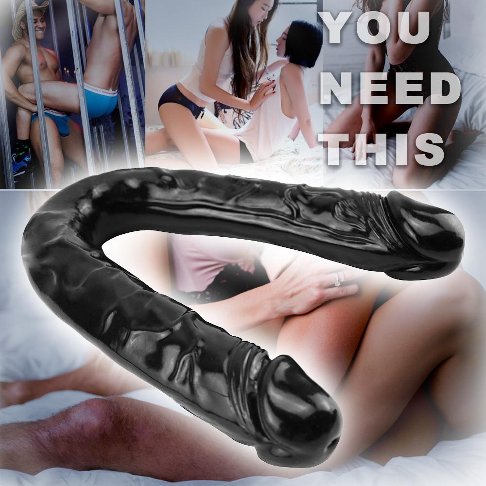 Black Double Head Dildo Dick Realistic Blood Vessel Imitation Penis Imitator for Man Woman No Vibrator Masturbation Adult Toys