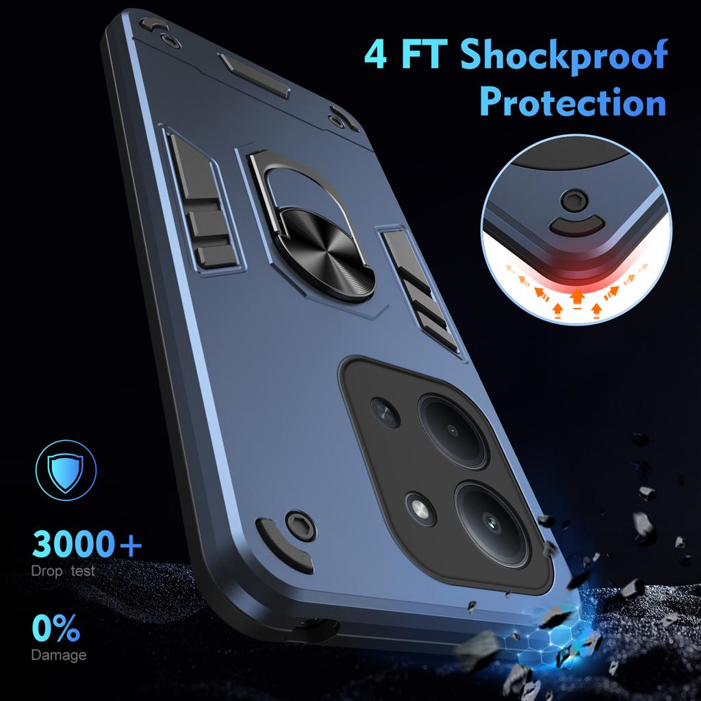 Pro Xiaomi Redmi 15C 4G (Globální) (171 mm)/Poco C85 4G (171 mm) Pouzdro PC+TPU Drop Defend Kryt na telefon s prstenovým stojánkem