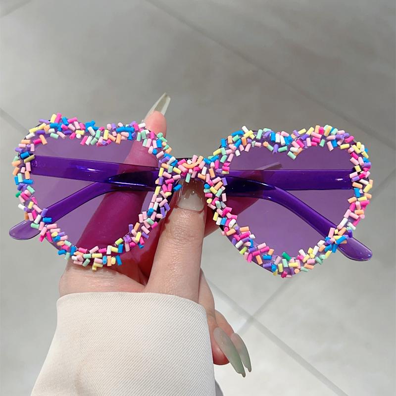 Heart Shape Sunglasses with Colorful Jimmies Women Stylish Cute Beach Sun Glasses Trendy Original Vacation Casual Shades