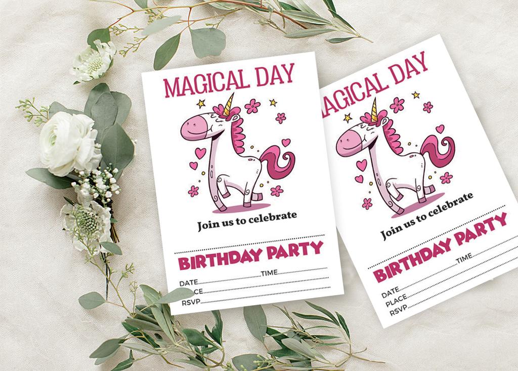 Darling Souvenir White Birthday Invitation Card Printable Fill or Write In Blank Invites Party Supplies Pack Of 28 5 X 7