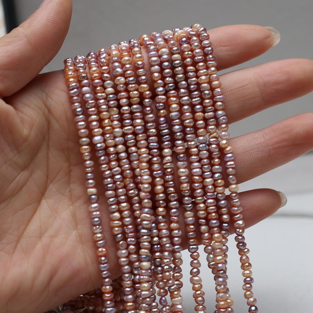 1String, Colorful Natural Freshwater Pearls, Boho Handmade Flat Pearl Beads for Jewelry Making DIY Necklaces Crafts (Beads 3-4mm, Length 36cm)