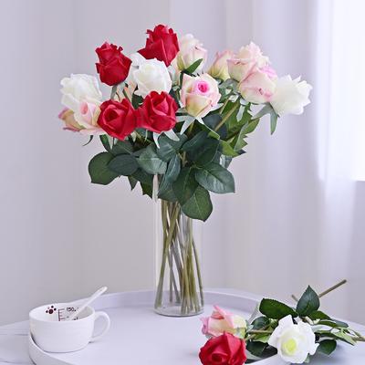 Single Moisturizing Rose Bud Simulation Feel Rose Bud Simulation Flower Hotel Flower Pendulum Qixi Festival Valentine'S Day Bouquet
