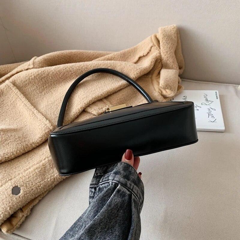 Shoulder Bags For Women Solid Color PU Leather 2024 Trend Lock Handbags Small Purse Hand Lady Designer Zipper Clutch