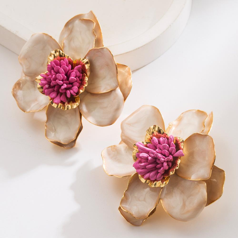1 Pair Elegant Vintage Lightweight Champagne Flower Earrings, Sweet Floral Earrings For Women, Suitable For Vacation & Daily Wear