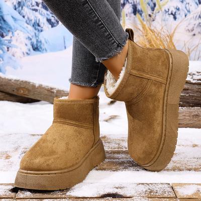 Mode Dames Enkellaarsjes Ronde Neus Warm Kort Schacht Brood Katoenen Schoenen Dames Winter Dikke Zool Gevoerd Grote Maat Sneeuwlaarzen Dames