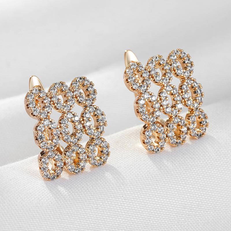 Unique Square Wide Full Natural Zircon English Earrings For Women Fashion  Rose Gold Color Vintage Wedding Jewelry