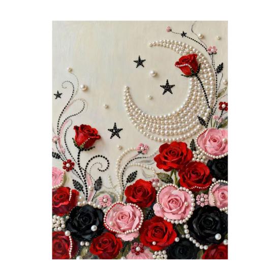 Plastic Pearl Painting Craft Set Faux Pearls Pre-Printed Canvas Set Rose Designs DIY Pearl Painting Kit for Wall Decor Gift Idea