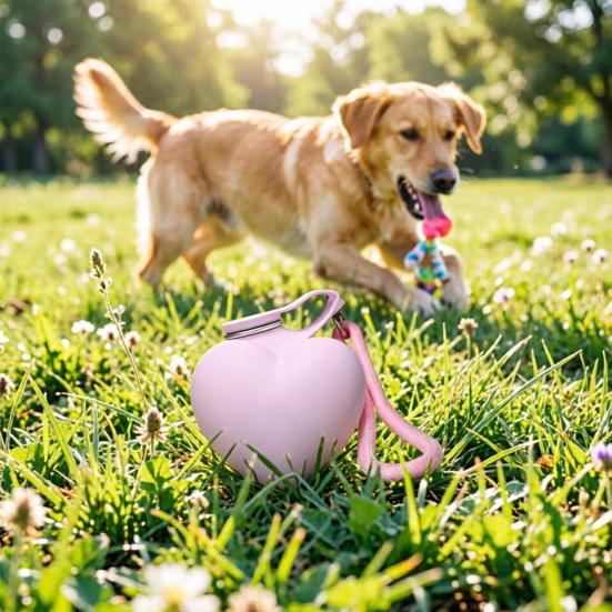 2-in-1 Dog Water Bottle, Portable Pet Water Bottle with Bowl, 10oz Stainless Steel Heart Dog Water Ball, Dog Water Dispenser for Small Dogs Puppies