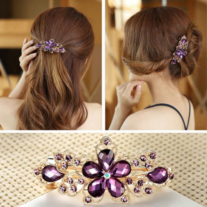 Hair Clip Fashion Flower Barrette Clamp Hairpin Women Blue Crystal Rhinestone Hair Clip Fashion Flower Barrette Clamp Hairpin Women Blue Crystal Rhinestone