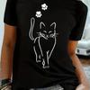 Cat Print T-shirt Short Sleeve Crew Neck Casual Top for Summer & Spring Women's Clothing Summer T-shirt