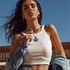 Casual Sexy Butterfly Embroidered Short Slim Sleeveless White Tops New Summer Vest Tank Pure Color Halter Crop Tanks for Women