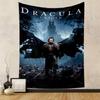 A dark-clad warrior stands amid bats and debris, castle in the background. Patterned tapestry for bedroom and living room home decor