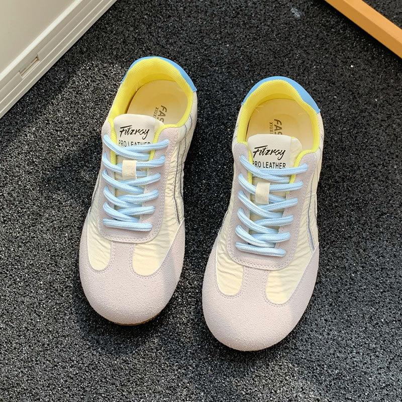 Retro lace-up casual sports shoes women's 2025 spring new versatile flat-bottomed Dexun Forrest Gump shoes color matching white shoes