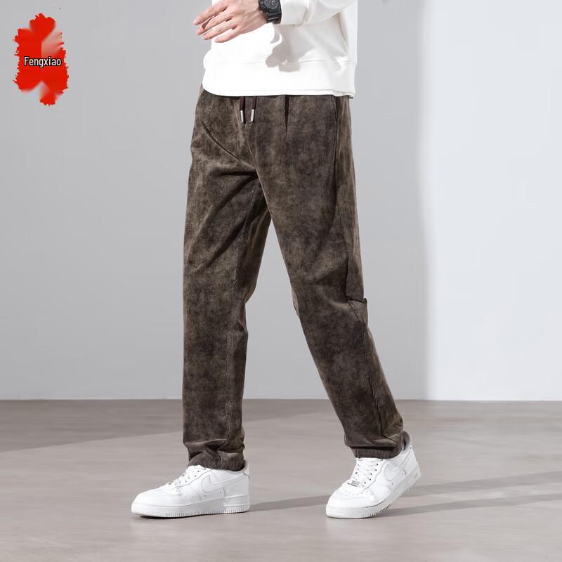 

FENGXIAO Men s Soft Cotton Feel Ribbed Tapered Pants L