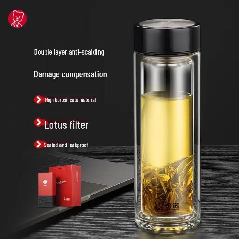 HEENOOR Double Wall Glass Tea Infuser Bottle