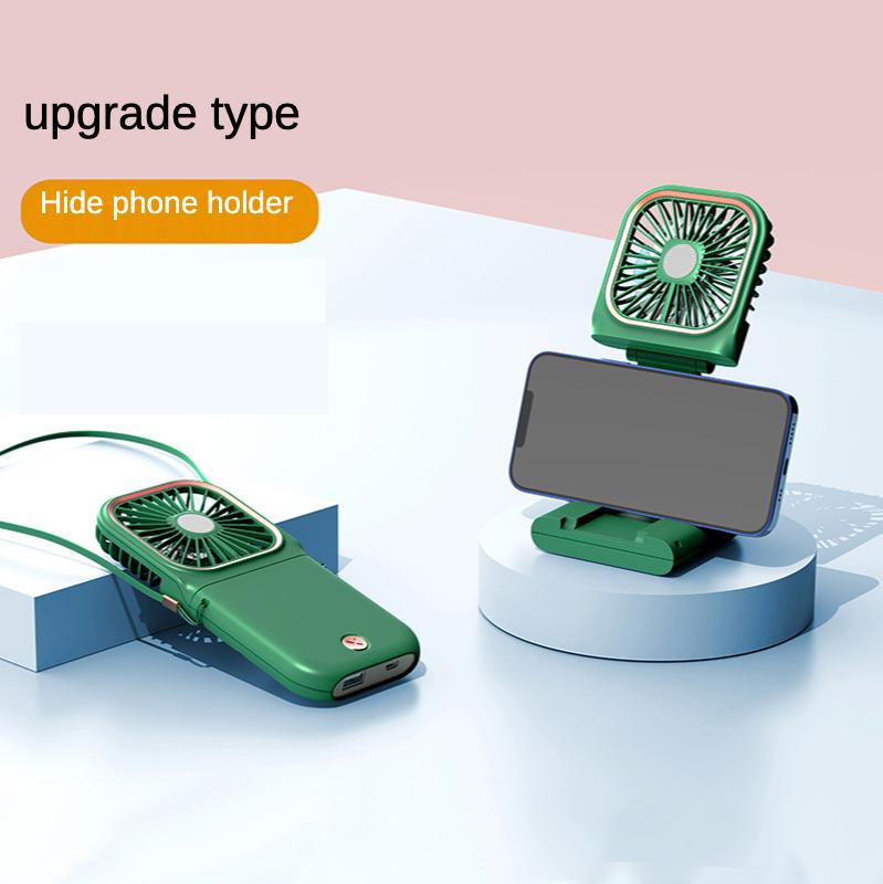 Mini Cooling Fan Foldable Neck Hanging Fan USB Adjustable Rechargeable Air Cooler Phone Holder 3 Gears Summer Cooling Fan