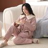 Pajamas Women'S Winter Velvet Thickened Woven Pure Cotton Three-Layer Padded Cotton Winter Padded Jacket Loungewear Set
