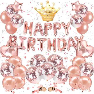 G&H Balloon Birthday Decoration Set 45 Pieces Happy Birthday Balloons Banner Rose Gold Gold Crown Unisex