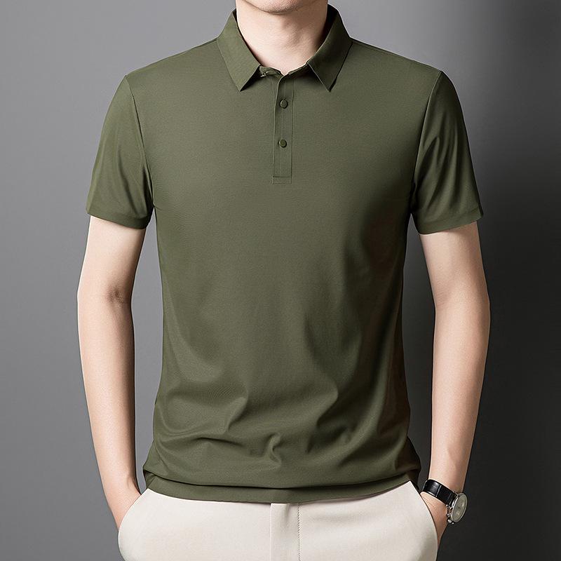 Men's Summer Ice Silk Seamless Lapel Polo - Solid Color Urban Business T-shirt for Dad or Office Wear