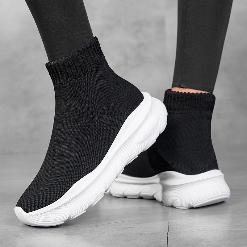 Unisex Winter High Top Sport Shoes Knitted Slip-On Lined Couple Matching Ankle Length Socks Sneakers