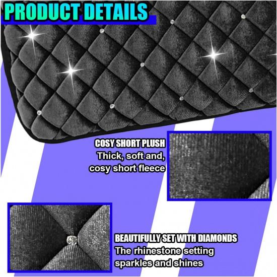 Bling Car Center Console Cover, Soft Comfortable Fluffy Car Armrest Cover, Crystal Rhinestone Seat Box Cushion Protector, Automotive Interior