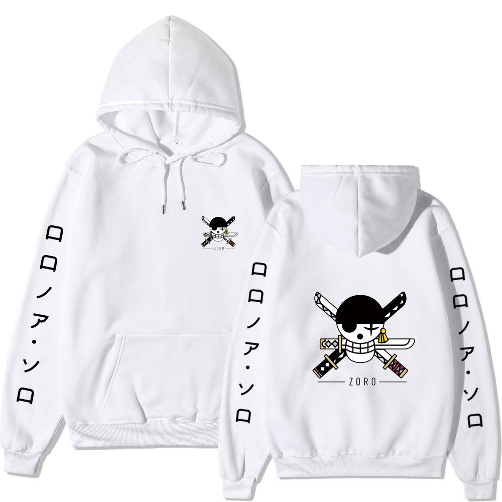 Anime Roronoa Zoro Hoodie, One Piece Pirate Skull Logo Graphic Print Pullover Sweatshirt Long Sleeve Streetwear for Men Women