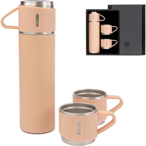 

500ml Insulated Water Bottle with 3 Cups, Stainless Steel, Vacuum Insulated, Double-Walled, Large Capacity, Gift Boxed (Pink)