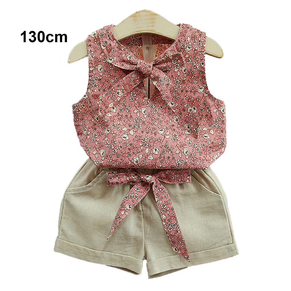 

Наряд для малышек, детская одежда, топ без рукавов с бантом + шорты, летняя одежда 130cm