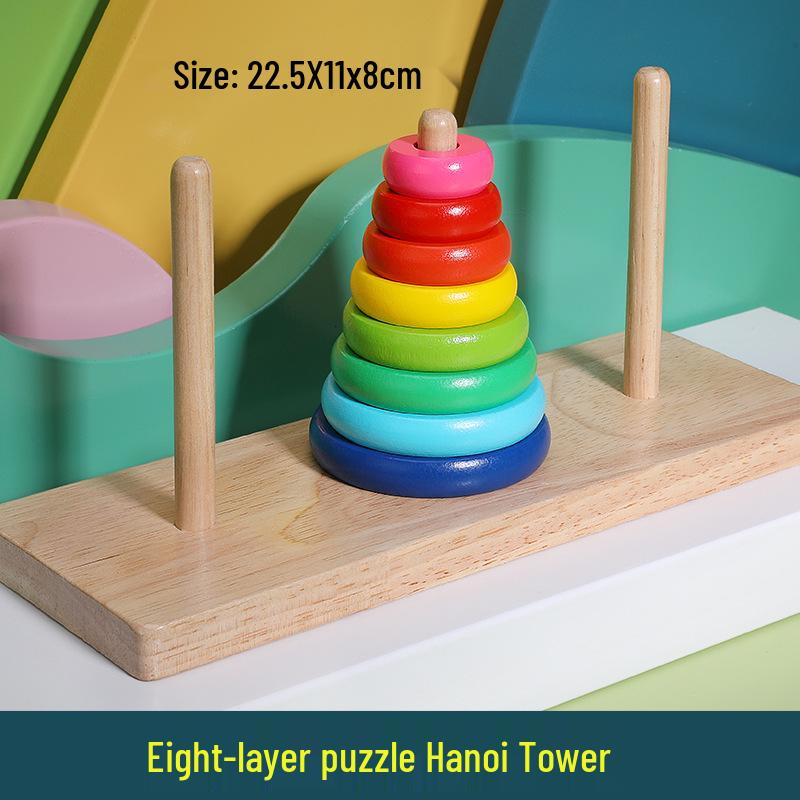 Children's 10-Layer Wooden Tower of Hanoi Puzzle - Educational Logic Game for Students