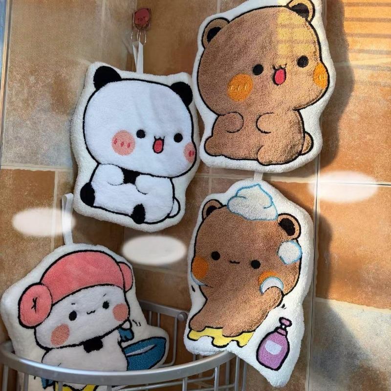 Cute Panda Bubu Dudu Cartoon ACG Decoration Soft Double Layer Thick Absorbent Coral Fleece Hanging Towel for Home and Travel